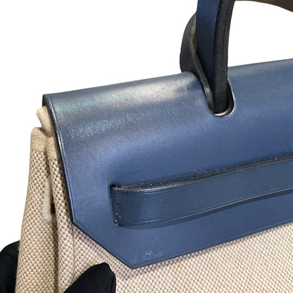 Used HERMES Canvas Leather Herbag Handbag Beige Blue