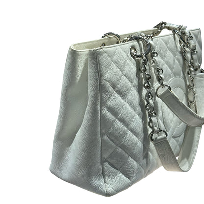 Used Chanel Calfskin Leather GST Shoulder Bag White