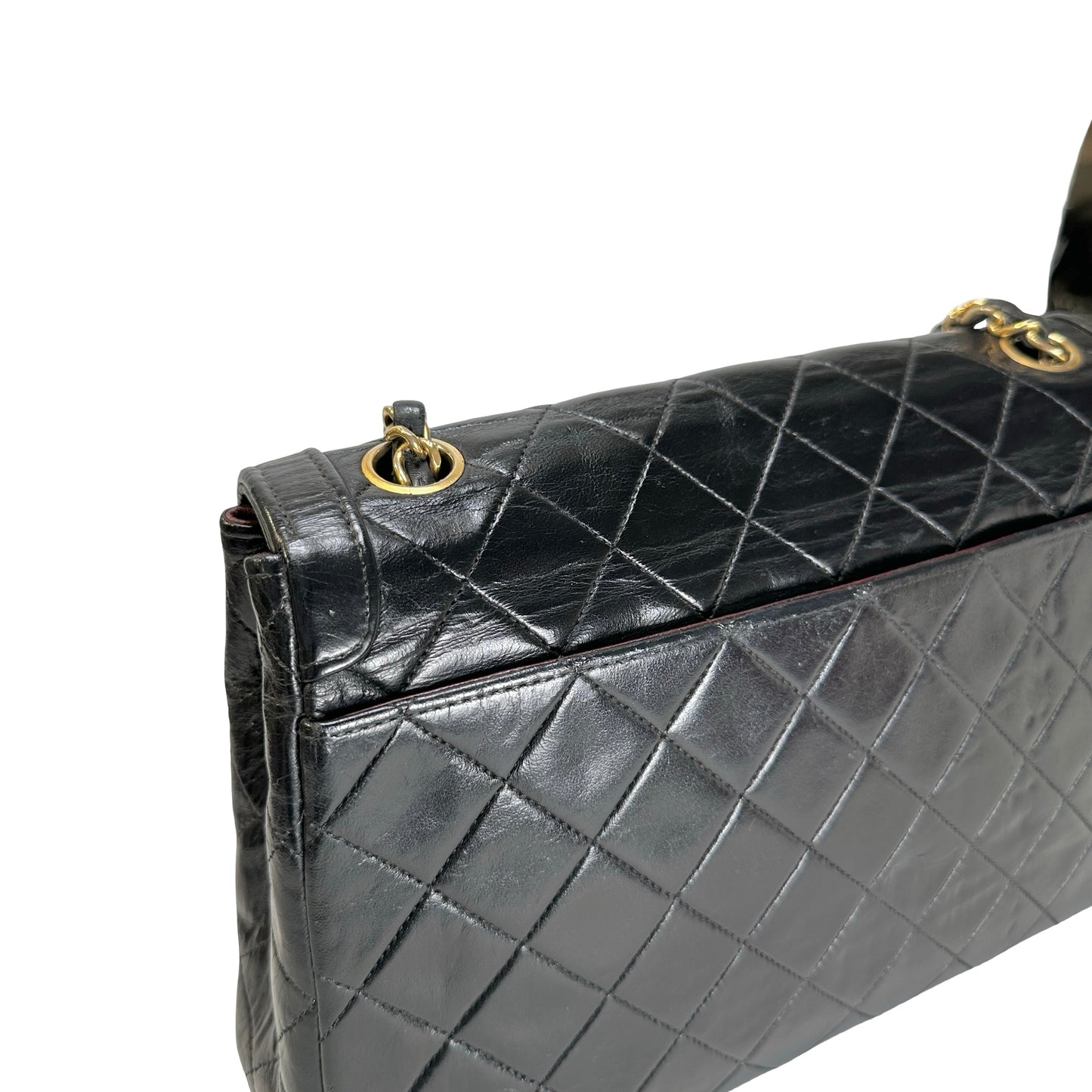 Used CHANEL Quilted Quilted Classic Flap Bag Shoulder Bag Black Gold