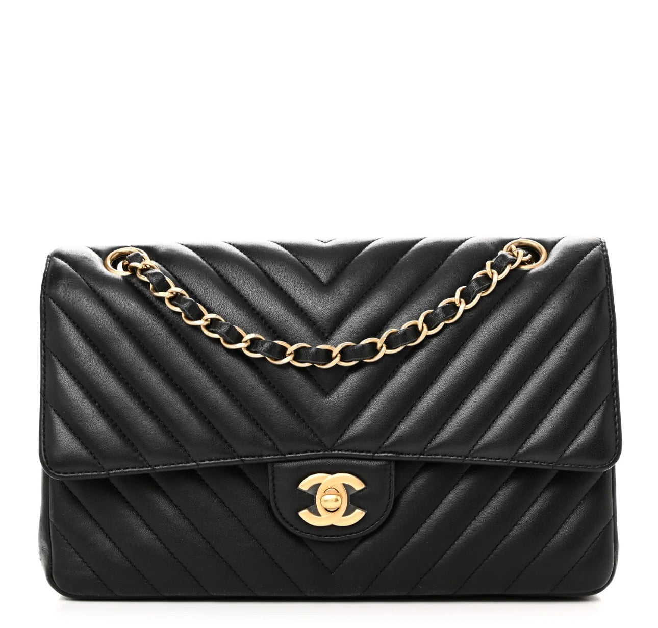 Used CHANEL Chevron Quilted Chevron Flap Bag Chain Shoulder Bag Black