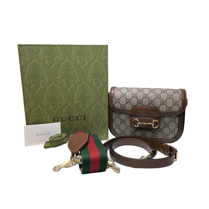 Used GUCCI GG CANVAS PVC Horsebit 1955 mini shoulder Shoulder Bag Brown GHW