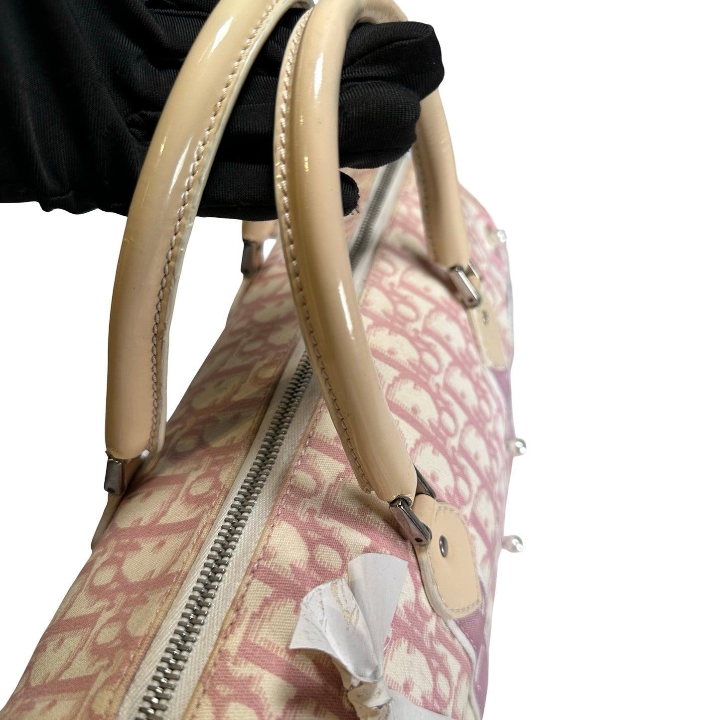 Used DIOR Canvas Trotter Boston Handbag Pink PHW