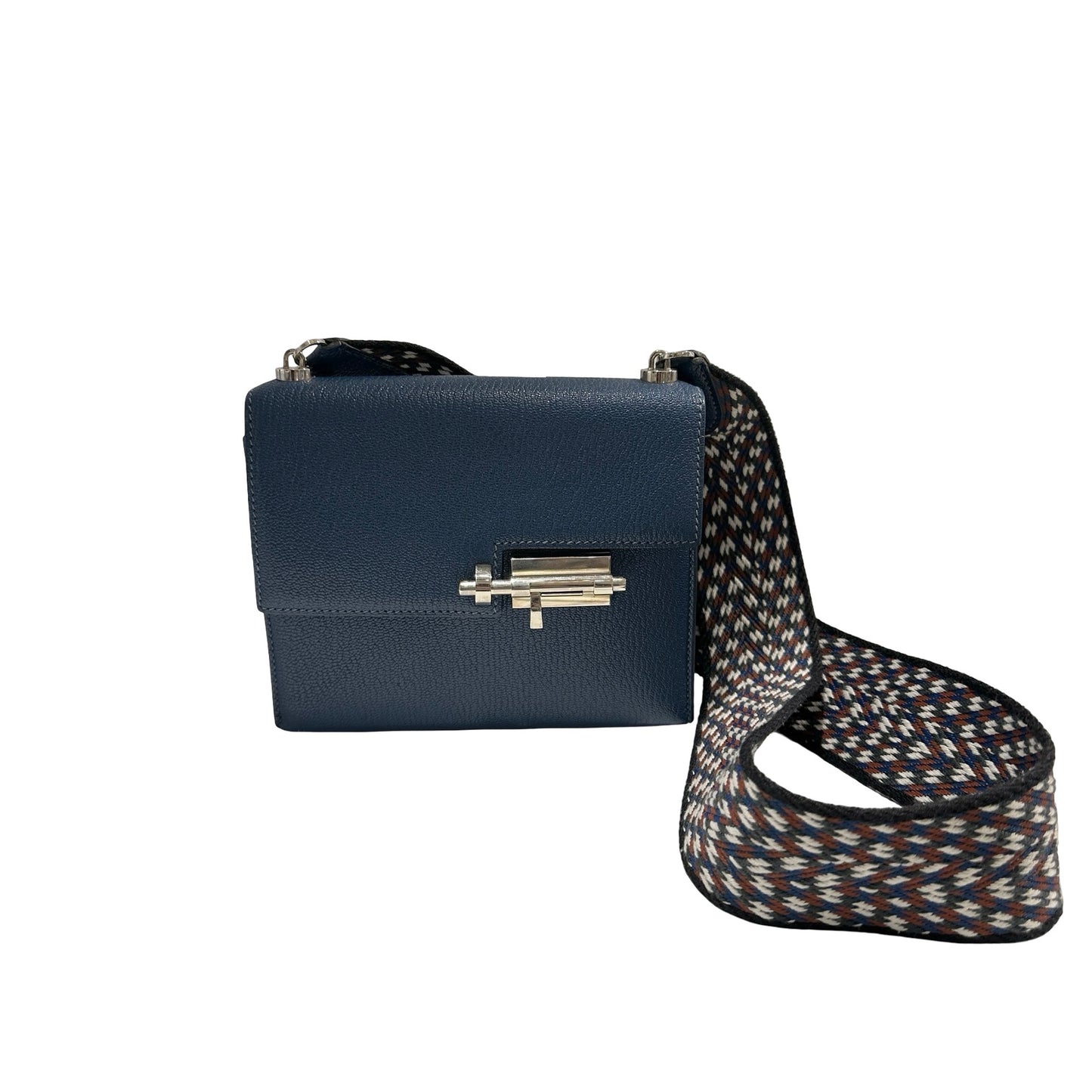 Used HERMES Chevre Mini Verrou Crossbody Bag 73 Bleu Salhir PHW