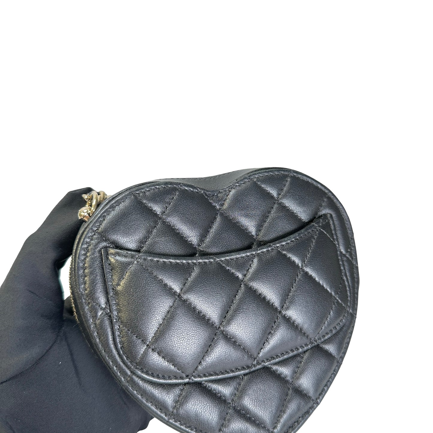 Used CHANEL Quilted Lambskin Heart Bag Mini Bag Black Gold