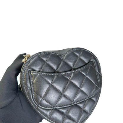 Used CHANEL Quilted Lambskin Heart Bag Mini Bag Black Gold