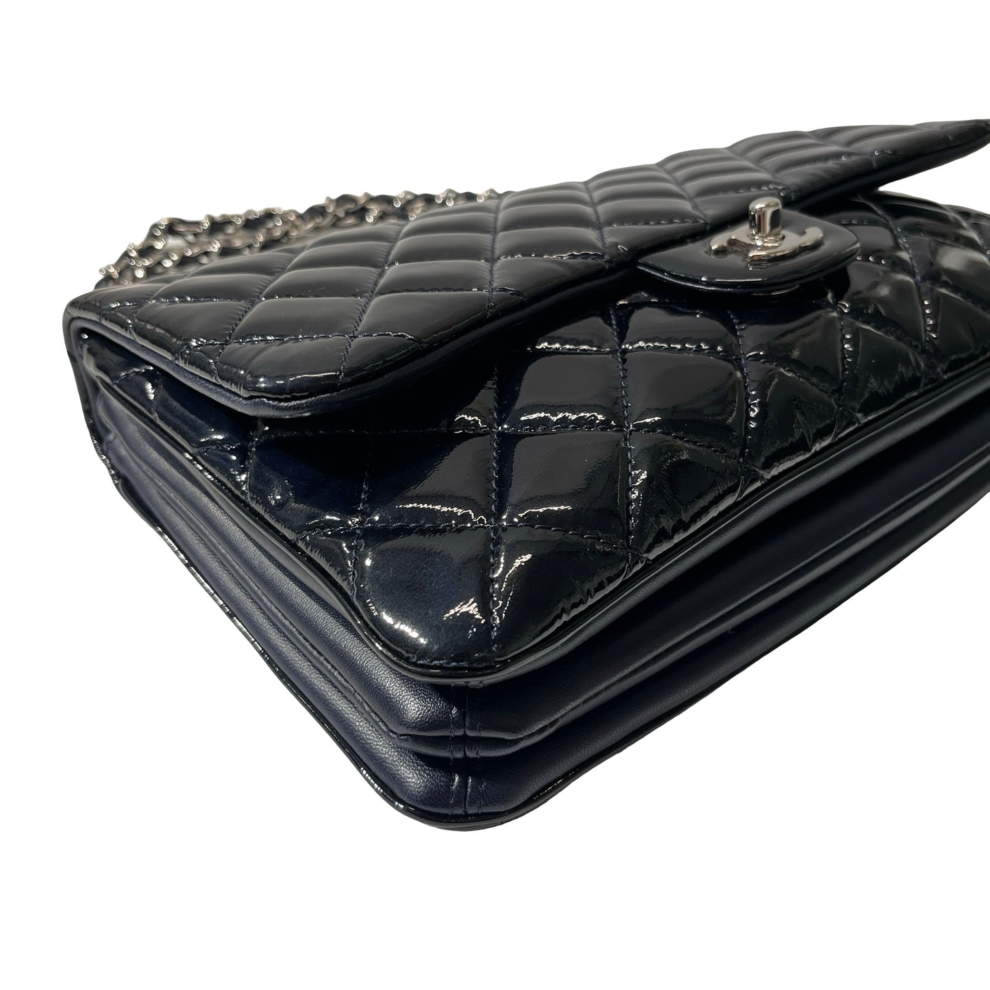 Used CHANEL Patent Leather FLAP Shoulder Bag Black PHW