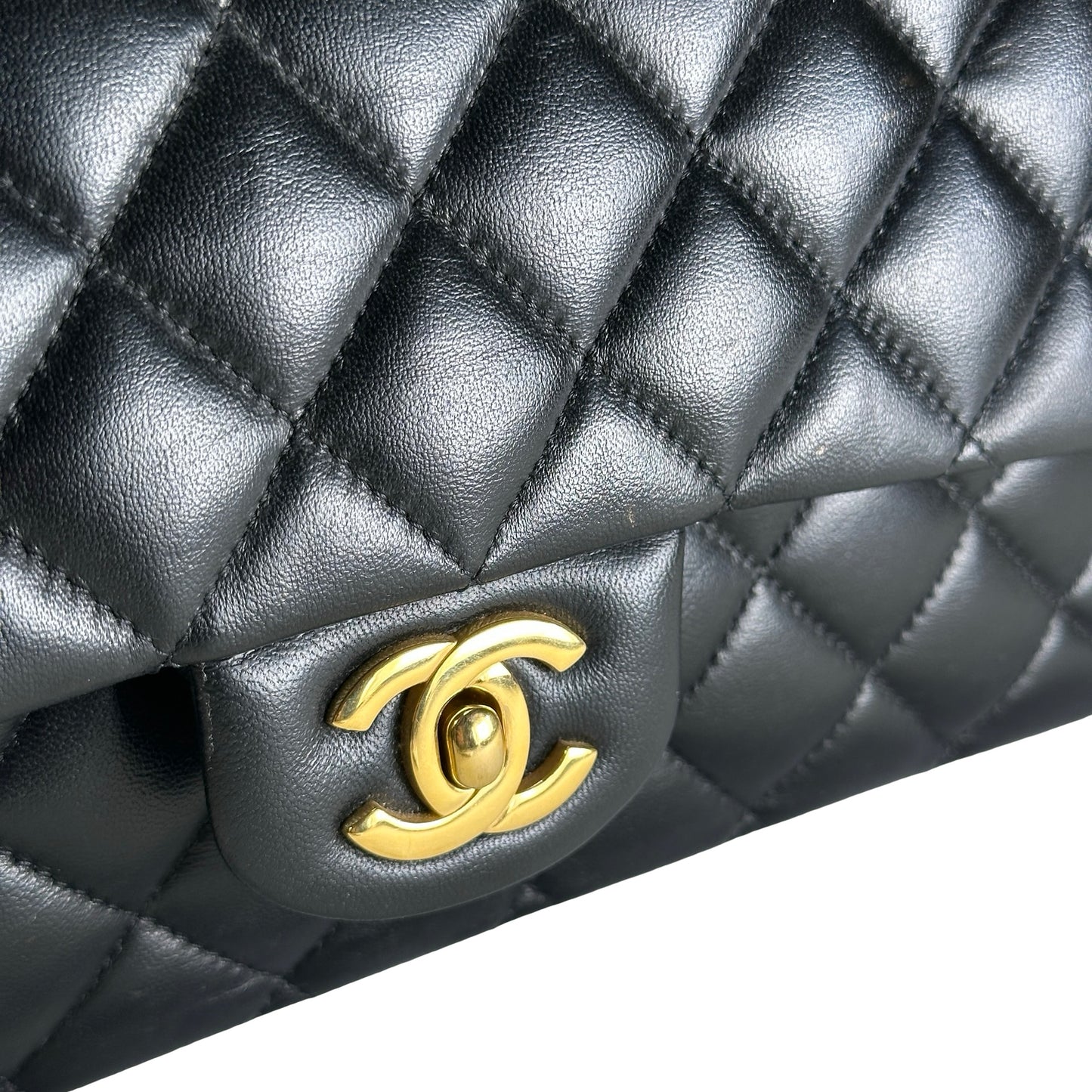 Used CHANEL Quilted Lambskin CF25 Shoulder Bag Black Gold