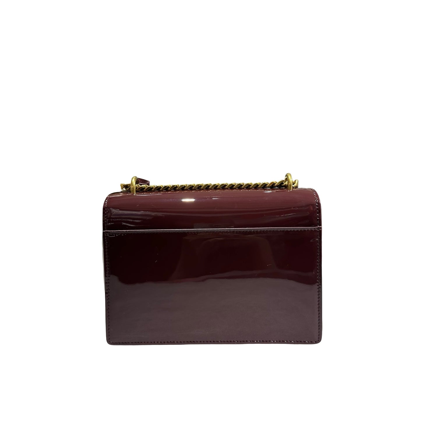 New SAINT LAURENT Patent Leather Small Sunset Chain Shoulder Bag Burgundy