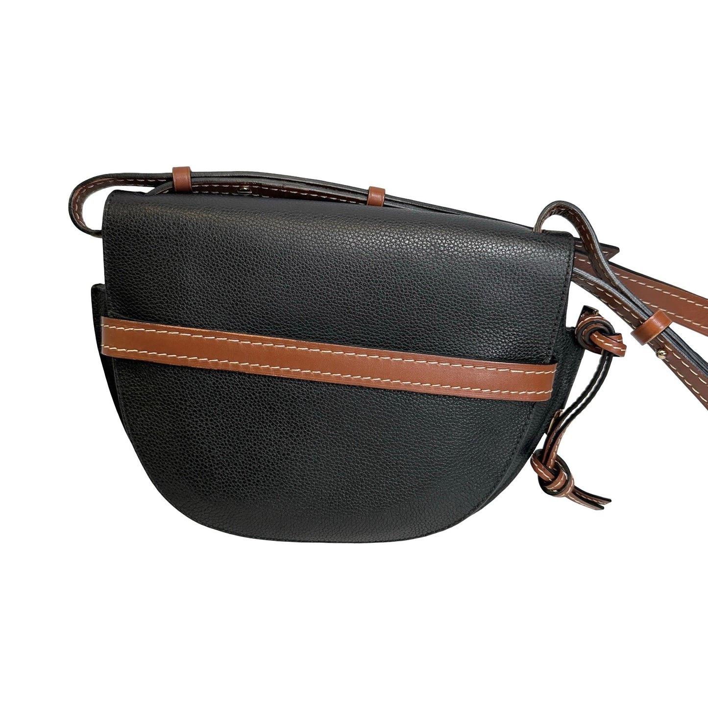 Used LOEWE Pebbled Leather Gate Crossbody Bag Black Brown