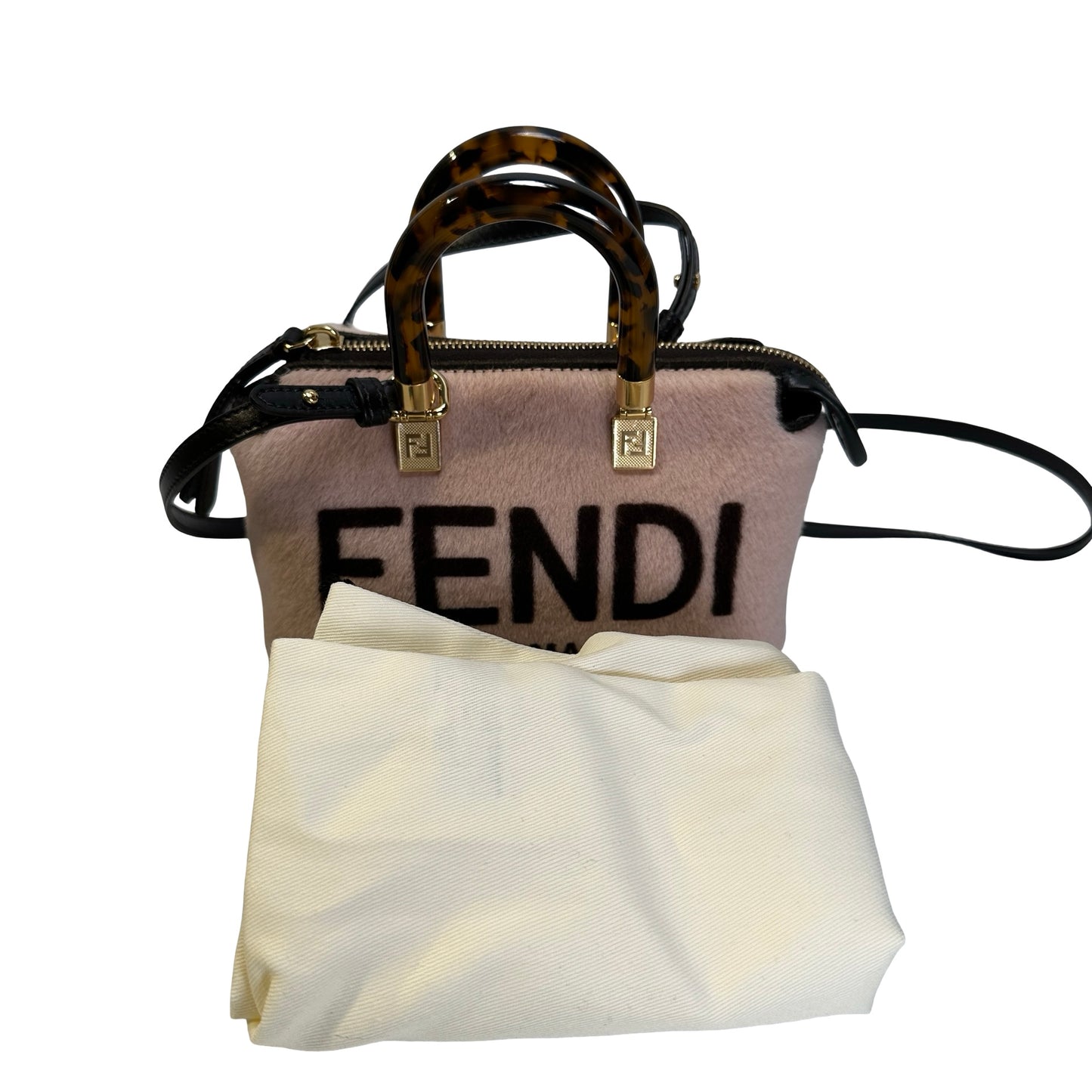 Used FENDI Fur Fendi Roma Logo By The Way Handbag Beige Black