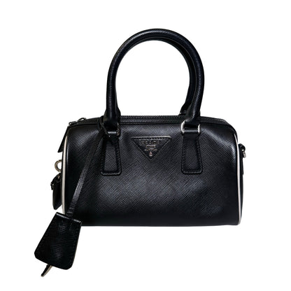 Used PRADA Lambskin Leather Small Top Handle Cross Body Bag PHW Black