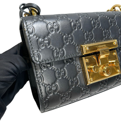 Used GUCCI Calfskin Leather Padlock Shoulder Bag Black GHW