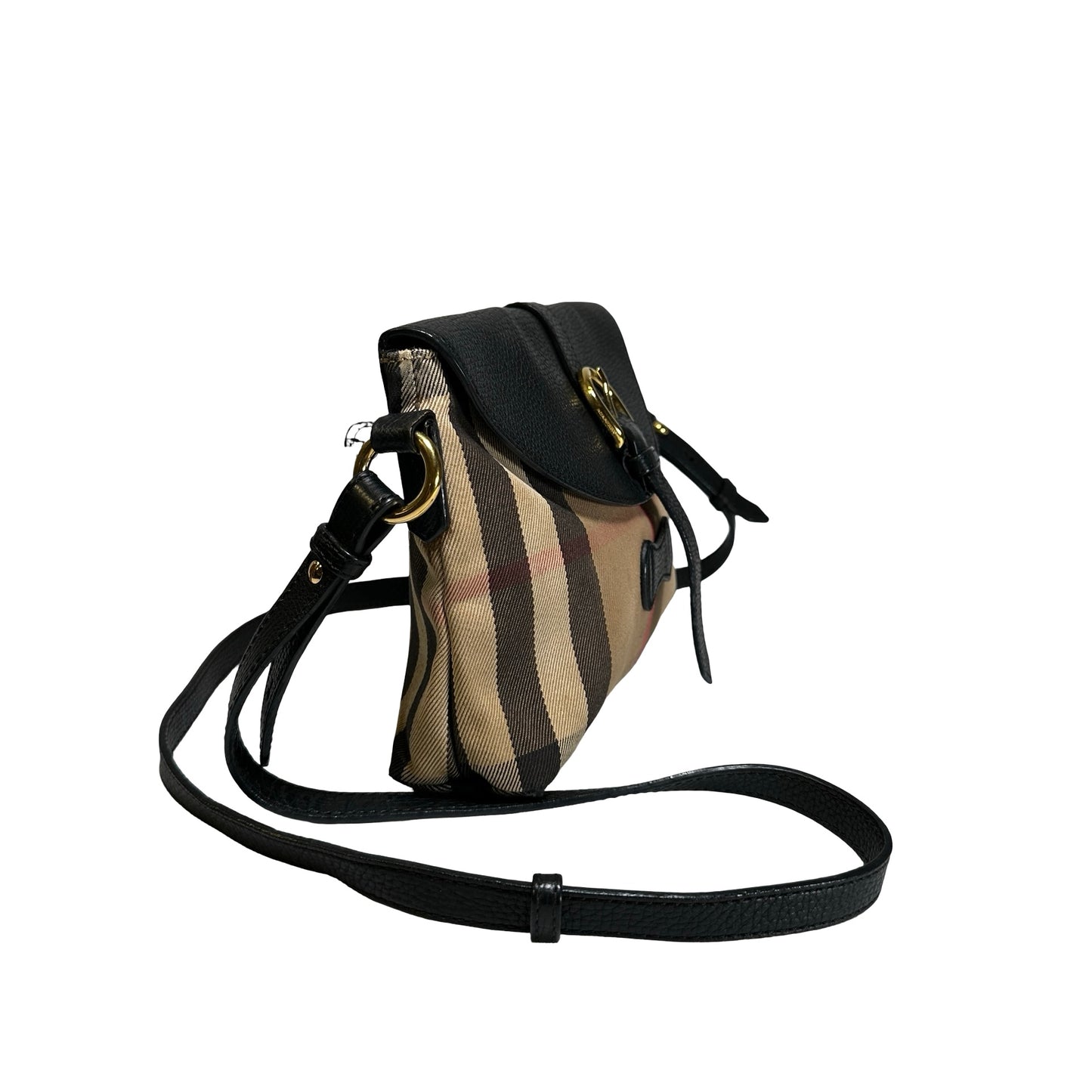 Used BURBERRY Haymarket Check Leather Haymarket Check Crossbody Crossbody Bag Beige Black Red Gold