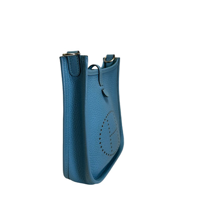 Used HERMES Clemence Mini Evelyne Cross body bag Blue，PHW
