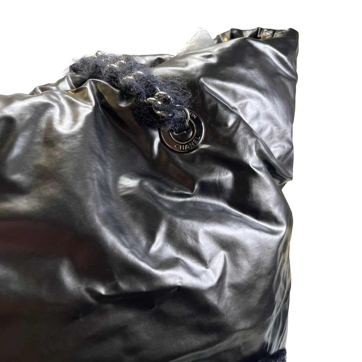 Used CHANEL CC Logo Deauville Tote Bag Black Silver