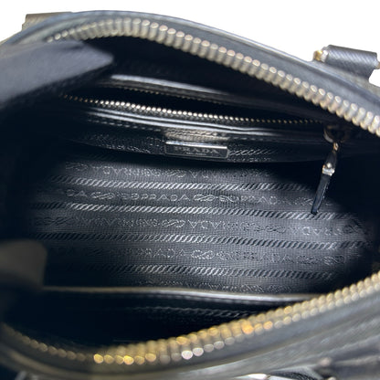 Used PRADA Lambskin Leather Small Top Handle Cross Body Bag PHW Black