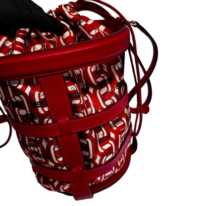 Used HERMÈS Silk Leather Musardine Bucket Bag Red