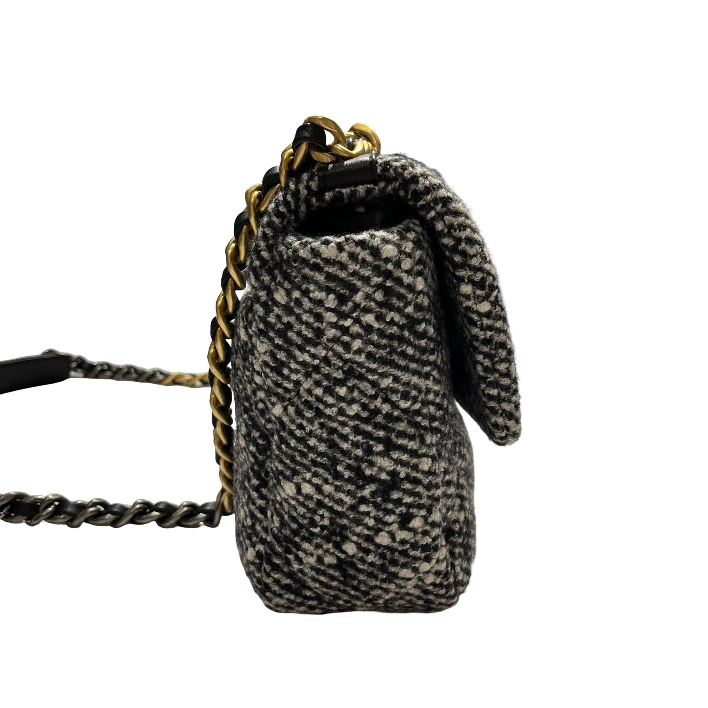 Used CHANEL Tweed Chanel 19 Handbag Black White