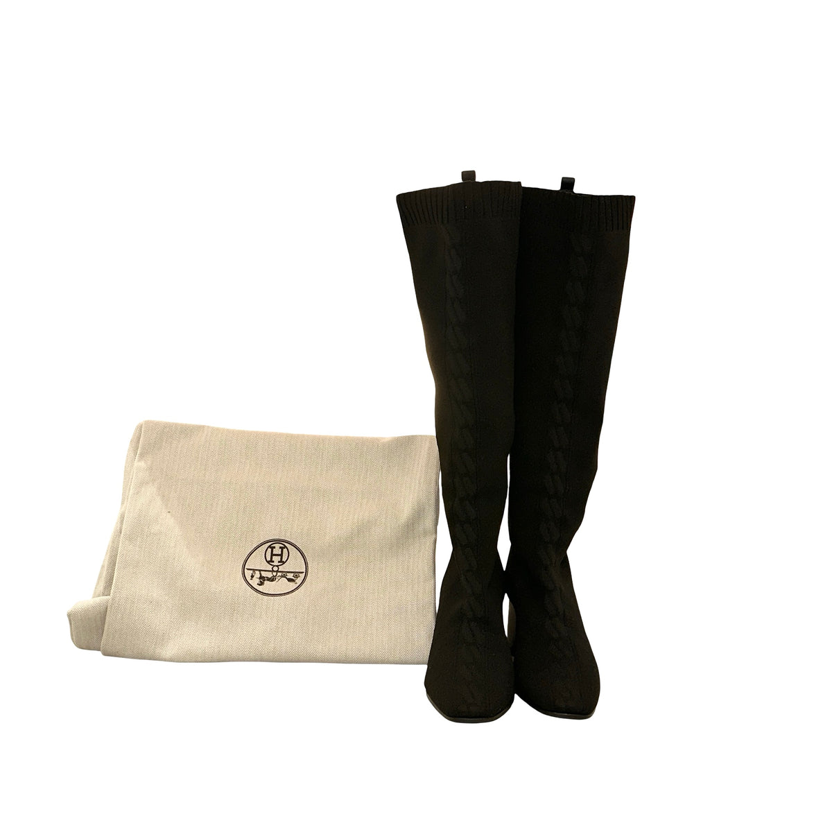 Used HERMES Knit Ex-Libris Volver 60 Boots Black