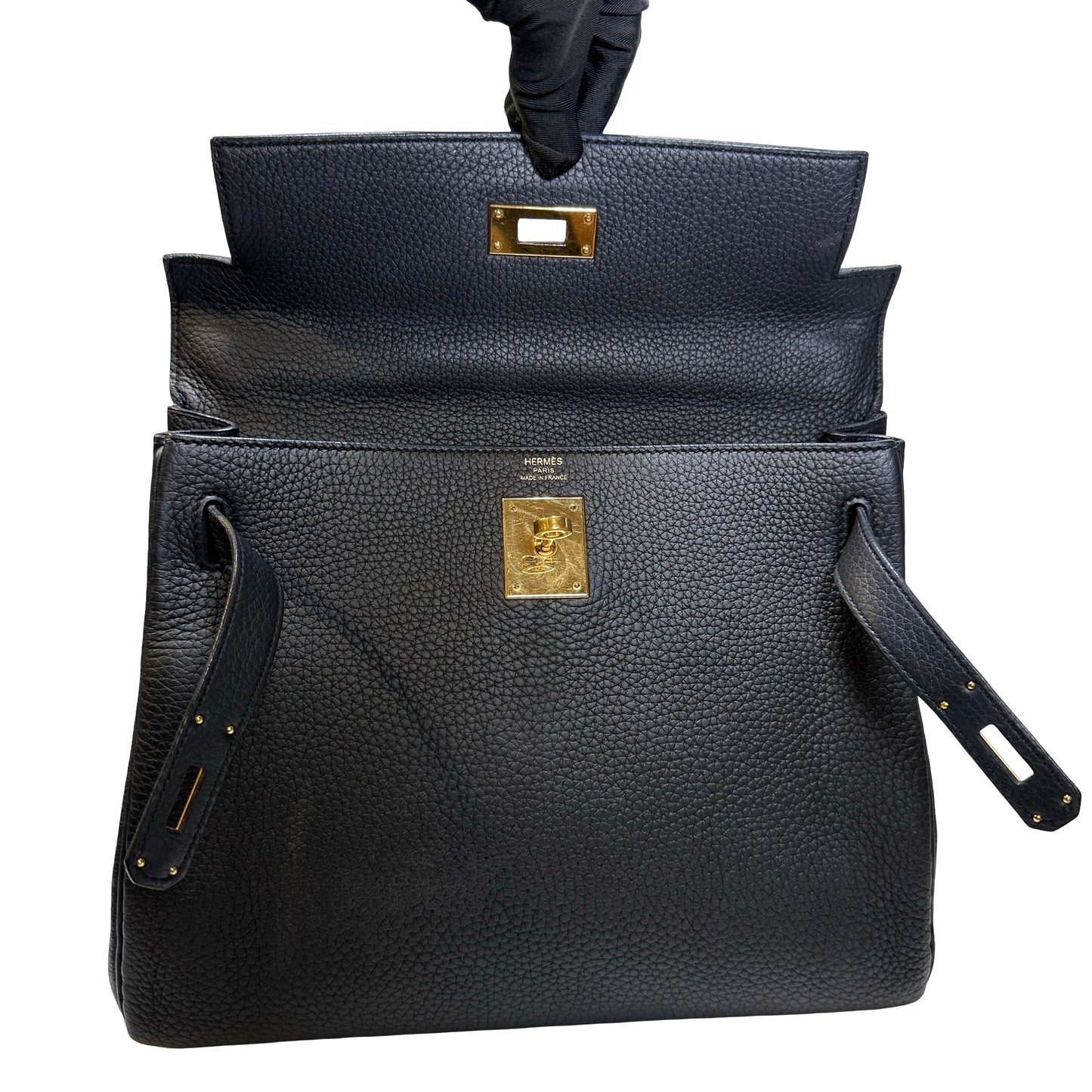 Used Hermès Clemence leather Kelly 28 Handbag Black GHW