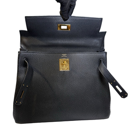 Used Hermès Clemence leather Kelly 28 Handbag Black GHW