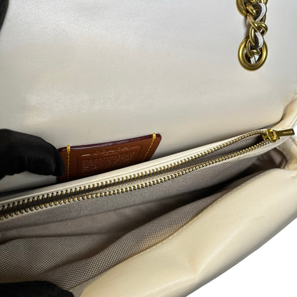 Used COACH Quilted Leather Quilted Tabby Chain Shoulder Bag White GHW