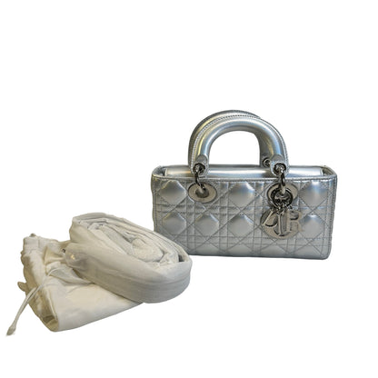 Used DIOR Cannage Lady D-Joy Handbag Silver