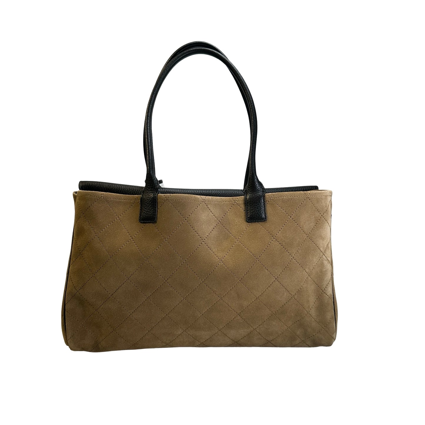 Brand New CHANEL Quilted Suede Caviar Deauville Tote Bag Beige Black Gold