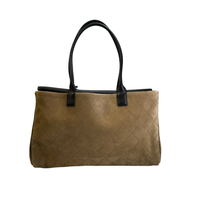Brand New CHANEL Quilted Suede Caviar Deauville Tote Bag Beige Black Gold