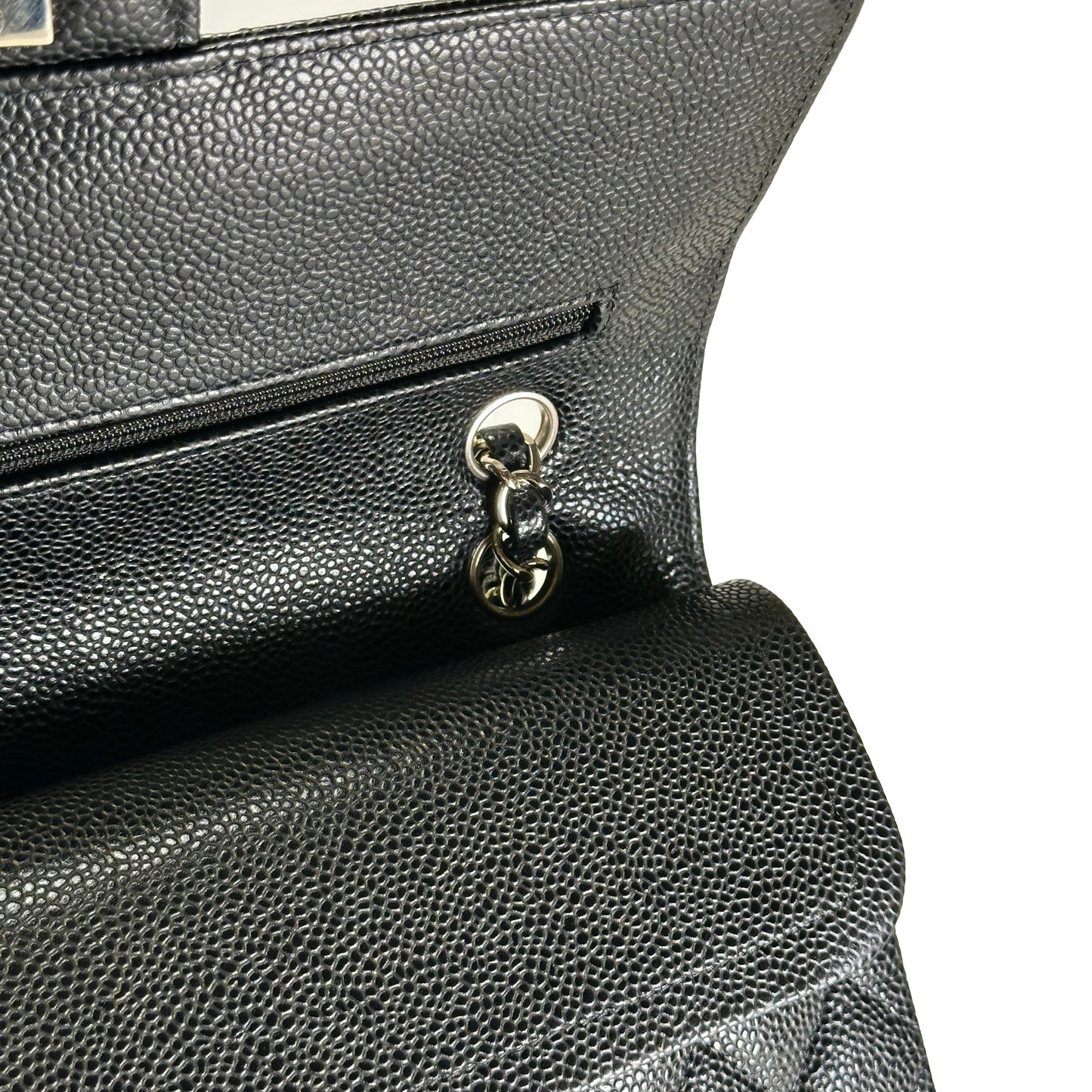 Used CHANEL Caviar Quilted Classic Flap Shoulder Bag Black Silver