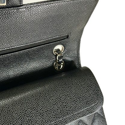 Used CHANEL Caviar Quilted Classic Flap Shoulder Bag Black Silver