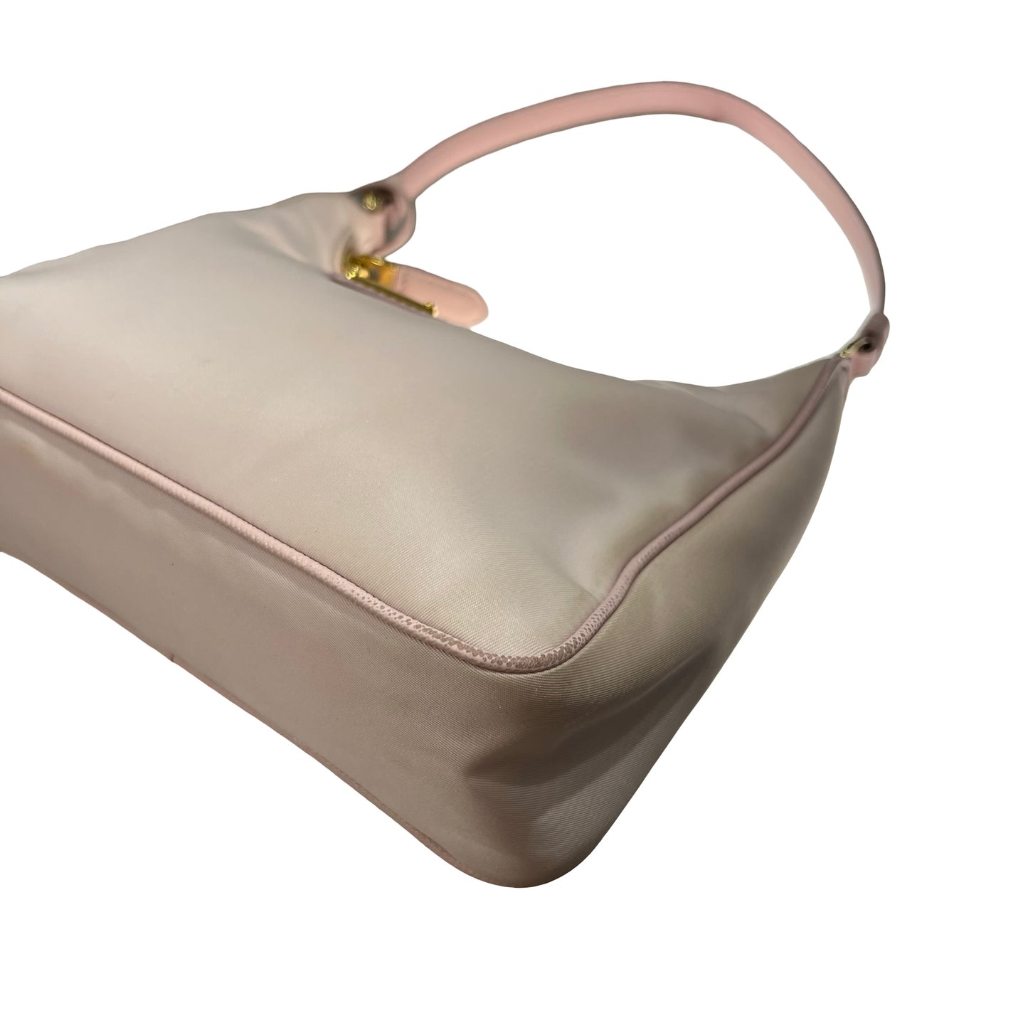 Used PRADA Nylon Calfskin Leather Re-Edition Shoulder Bag Pink GHW