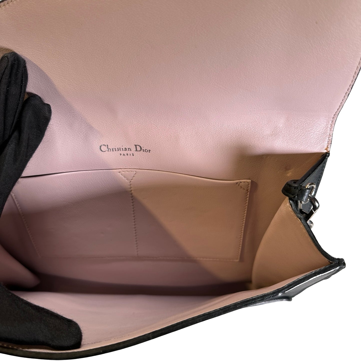 Used DIOR Leather Diorama Clutch Black Pink PHW