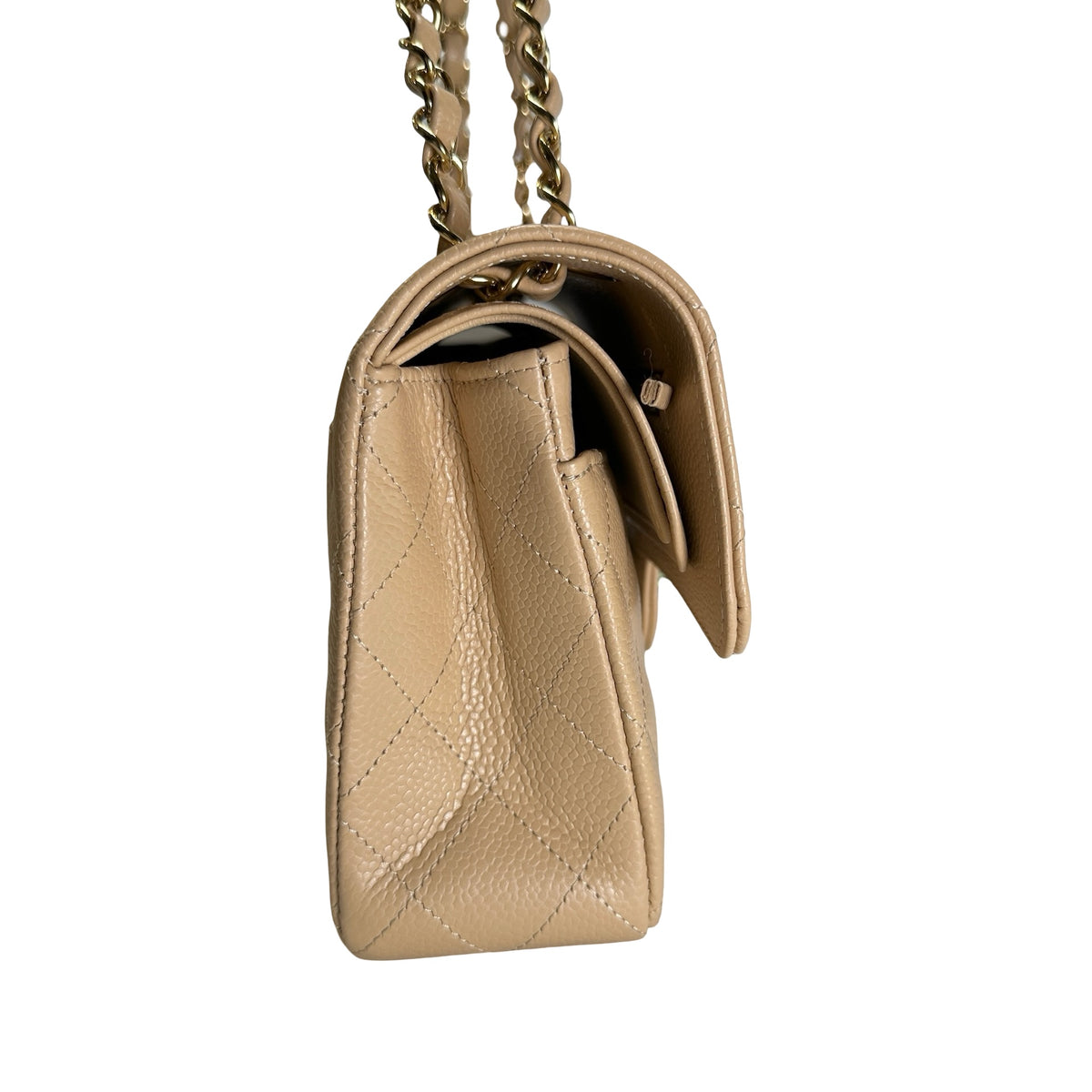 Brand New CHANEL Quilted Caviar Classic Flap Chain Shoulder Bag Beige Gold