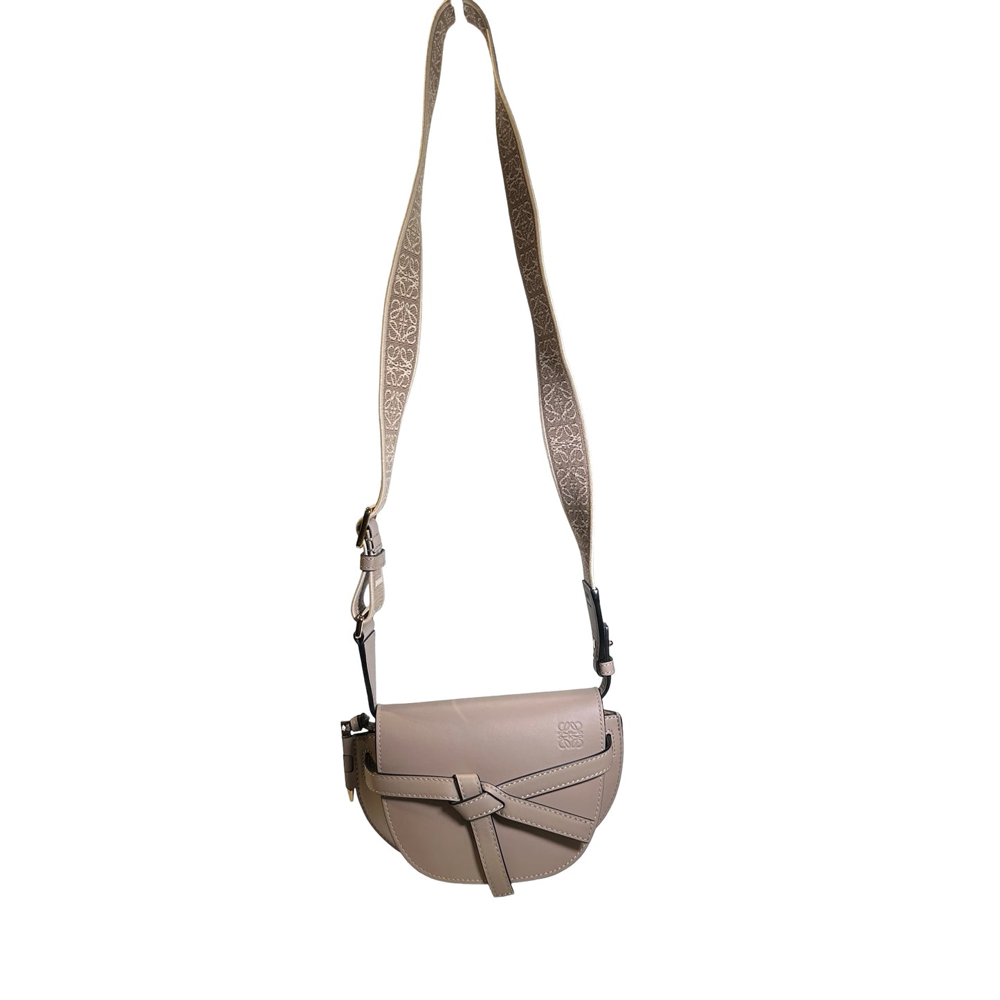 Used LOEWE Calfskin Gate Dual Crossbody Bag Taupe