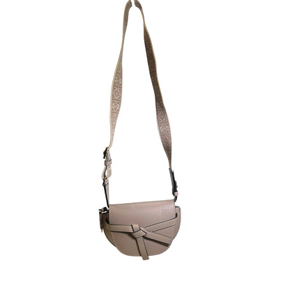 Used LOEWE Calfskin Gate Dual Crossbody Bag Taupe