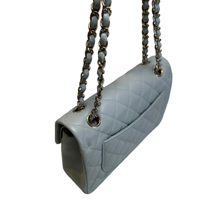 Used CHANEL Quilted Caviar CF23 Chain Shoulder Bag Light Blue GHW
