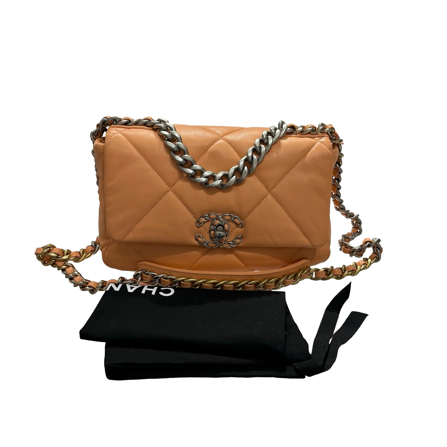 Used CHANEL Lambskin Leather 19 Small Cross Body Bag Pink PHW