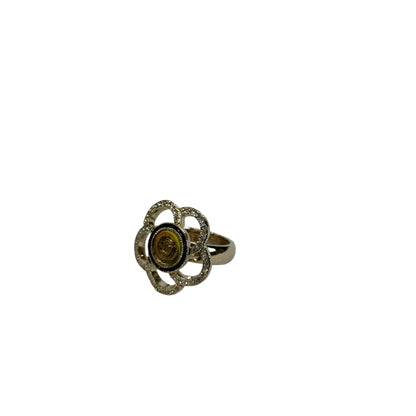 Used CHANEL Camellia Crystal Ring Ring Gold