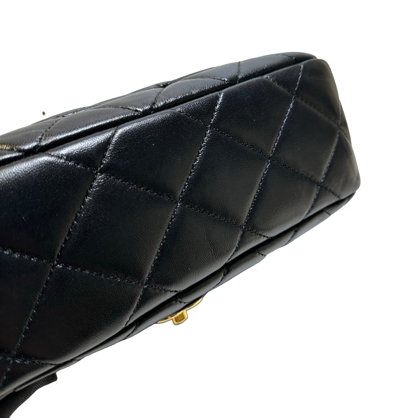 Used CHANEL Quilted Lambskin Top Handle Flap Bag Handbag Black