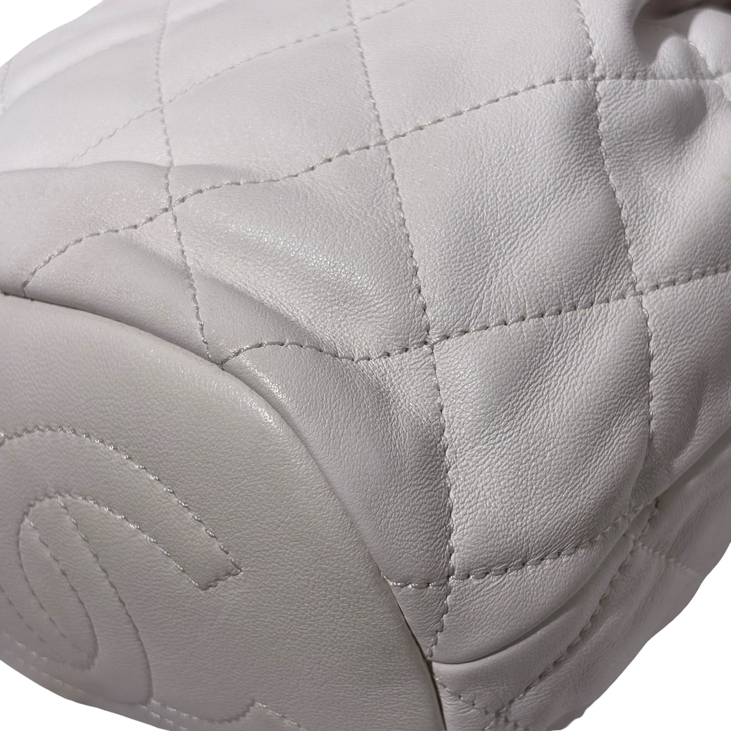 Used CHANEL Lambskin 22S Mini Drawstring Bucket Backpack Cross body bag White