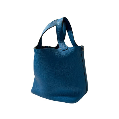 Used HERMÈS Clemence leather Picotin 18 Handbag B3 Bleu Zanzibar PHW