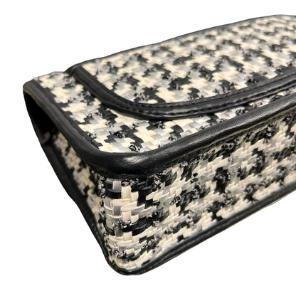 Used CHANEL 23c woven flap 25 Cross Body Bag Black White GHW