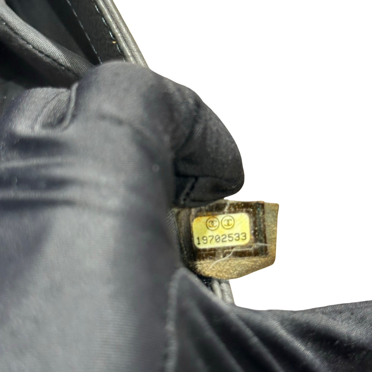 Used CHANEL Boy 20cm Cross Body Bag Grey PHW