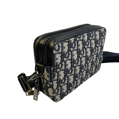 Used DIOR Oblique Jacquard Oblique Roller Messenger Bag Camera Bag Navy Blue Beige