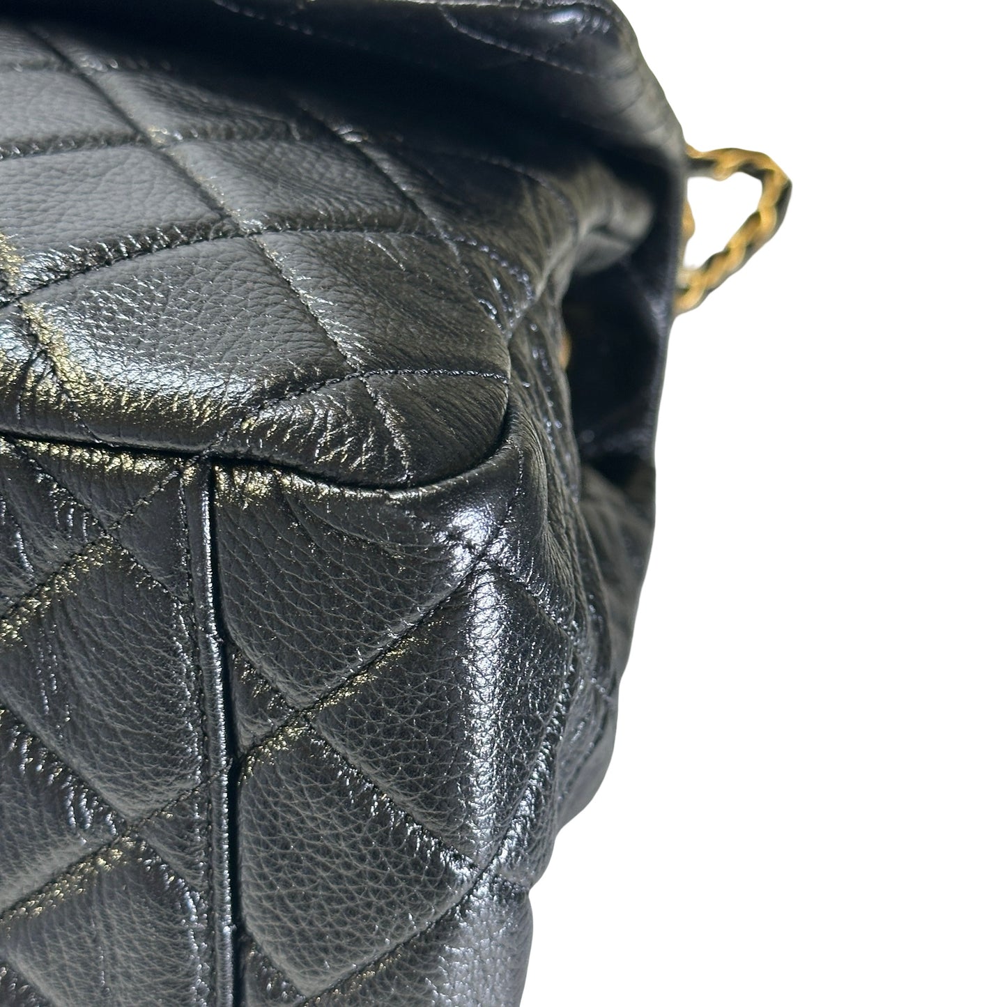 Used CHANEL Quilted Caviar Classic Flap Shoulder Bag Black Gold