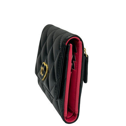 Unused CHANEL Lambskin Leather Wallet Black GHW