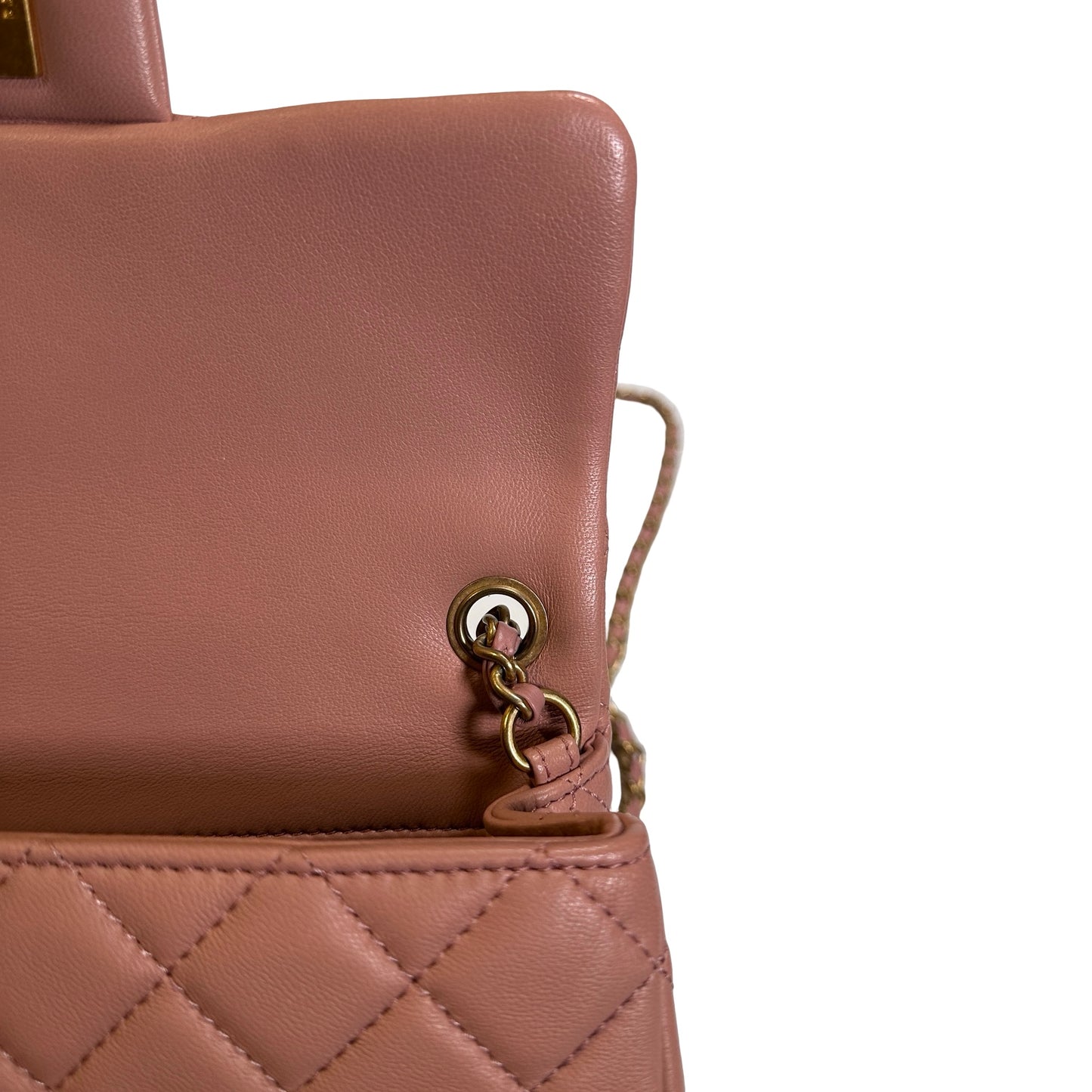 Used CHANEL Diamond Quilted Lambskin Mini Rectangular Flap Chain Shoulder Bag Pink