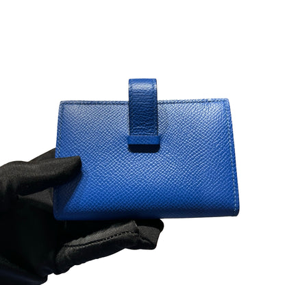 Used HERMES Epsom Bearn Card holder Blue Gold Hardware
