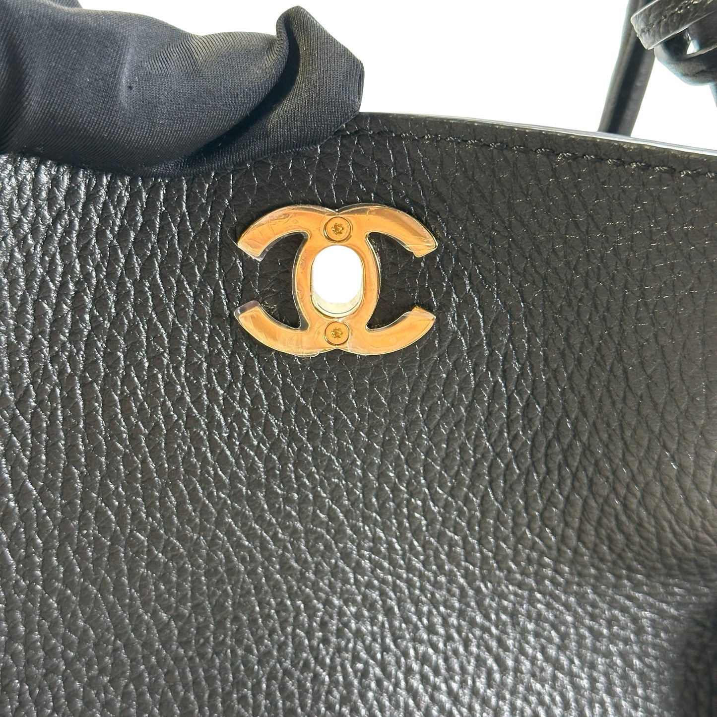Brand New CHANEL Quilted Suede Caviar Deauville Tote Bag Beige Black Gold